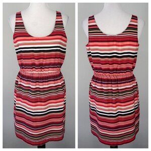 Ann Taylor Loft Pink Black White Striped Sleeveless Scoopneck Elastic Dress Sz 4